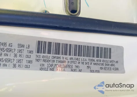 2020 Jeep Cherokee North Edition 4X4 z USA, uszkodzony, nr VIN 1C4PJMCX0LD607816